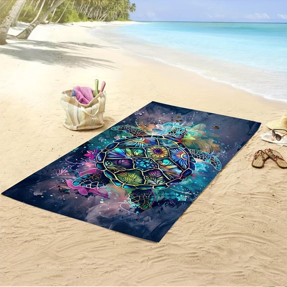 Watercolor turtle pattern oversized beach bath towel, unisex thickened pool swimming bath towel, deck chair towel, adult beach bath towel