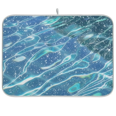 Watercolor with Blue Dish Drying Mat Microfiber Kitchen Mats Large Counter Absorbent Dish Pad Drainer Rack 16"x18"