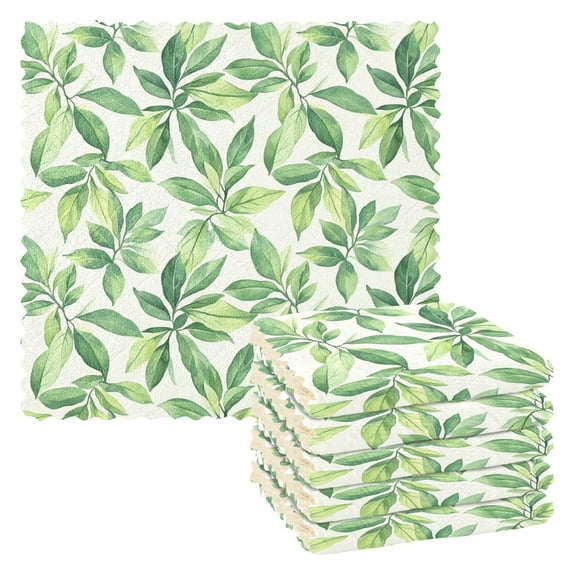 Watercolor with Green Leaf Pattern Kitchen Cloth Dish Towels for Drying Washing Absorbent Dish Rags 6 Pack