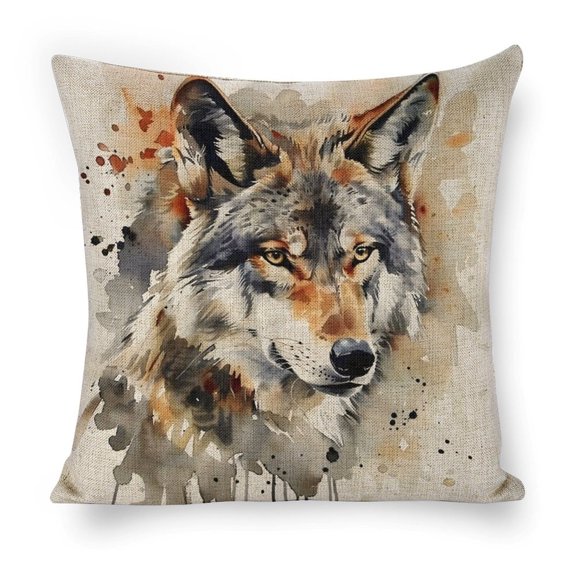 Watercolor wolf painting Linen toss pillowcase decoration pillowcase gifting preferred 18x18 inch cushion cover sofa pillowcase sofa bedroom living room car