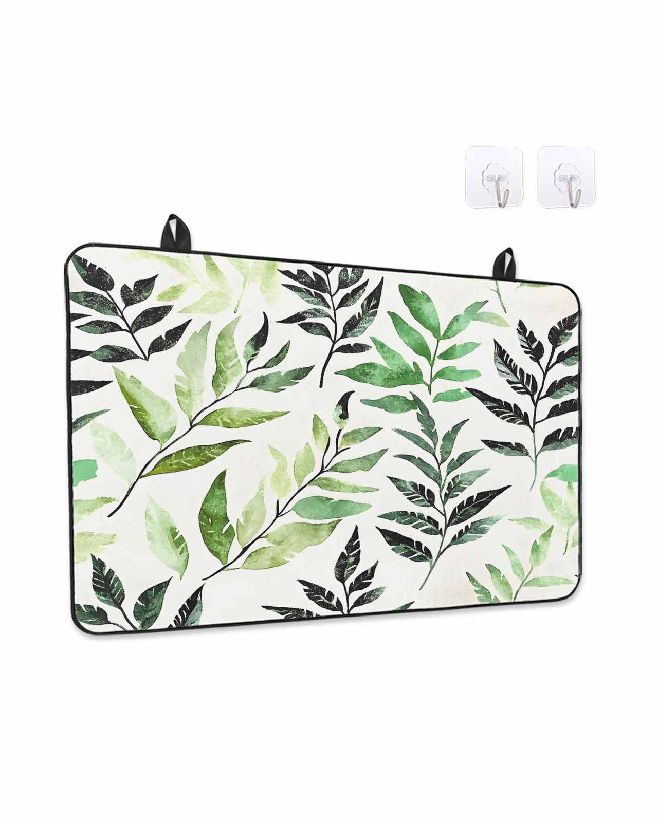 Watercolors Black Green Leaf Stove Top Covers for Electric Stove, 28'x20'' Plant Glass Ceramic Stove Cover Foldable Rubber Mat Heat Resistant Cooktop Protector for Kitchen
