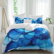 Watercolors Blue Printing 4 Piece Duvet Cover Set Queen Size Modrn Art Soft Bedding Set Comforter Cover, 1 Duvet Cover 1 Flat Sheets and 2 Pillowcases