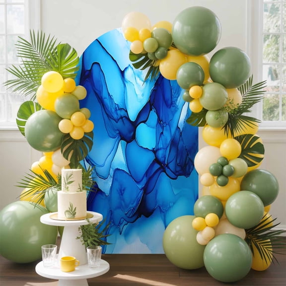 Watercolors Blue Printing Arch Backdrop Cover, 4FT, Modrn Art Spandex Arch Covers Double-Sided Backdrop for Wedding Birthday Party Photo Background Decoration