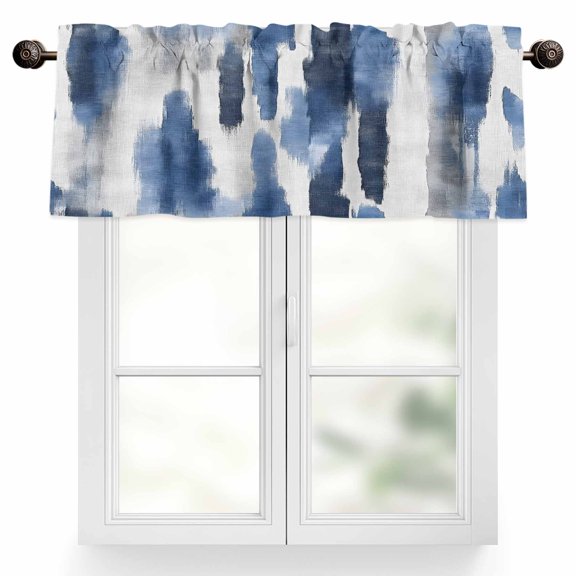 Watercolors Blue White Valances for Windows, 54 x 18in, Abstract Painting Rod Pocket Kitchen Valance Curtain Light Filtering Window Treatments for Living Room Bedroom, 1 Panel