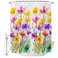 thumbnail image 1 of Watercolors Flowers Plant Fabric Shower Curtain Yellow Purple Floral Washable Shower Curtains for Bathroom, Waterproof Bath Curtain with Hooks Home Decor 72x84in, 1 of 8