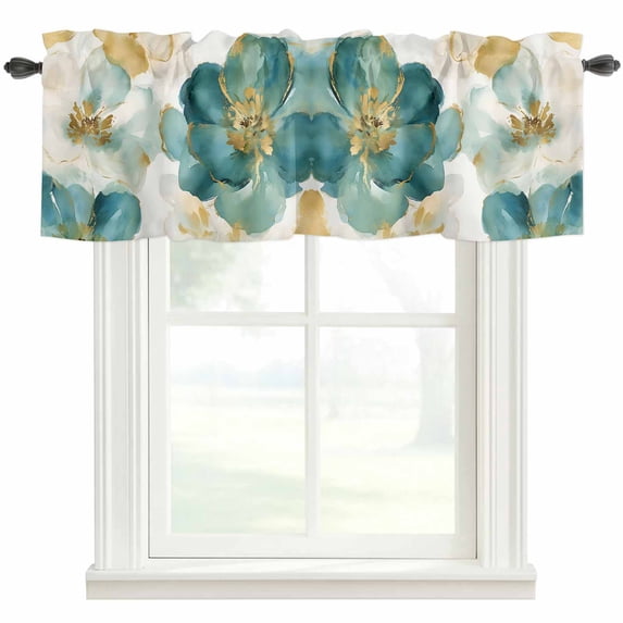 Watercolors Green Flowers Window Valance Curtain Abstract Floral Rod Pocket Short Curtain for Living Room, Bedroom & Kitchen Window Decor 54x18in