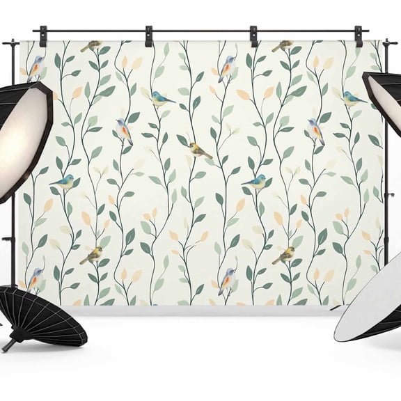 Watercolors Trees Backdrop for Photography, Leaves with Birds Green Leaves Photo Backdrop Portrait Background Party Banner Photo Backgrounds for Studio Booth Props, 7x5ft