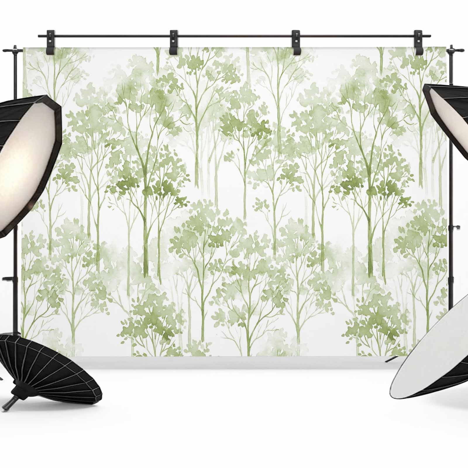 Watercolors Trees Photography Backdrop 7x5FT, Green Leaf Abstract Retro ...