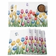 thumbnail image 1 of Watercolors Tulips Placemats Set of 12, Spring Butterflies Flowers Leaves Plants Placemats for Dining Table, Place Mats for Kitchen Tabletop, Waterproof Wipeable Dining Table Mats Set, 1 of 9