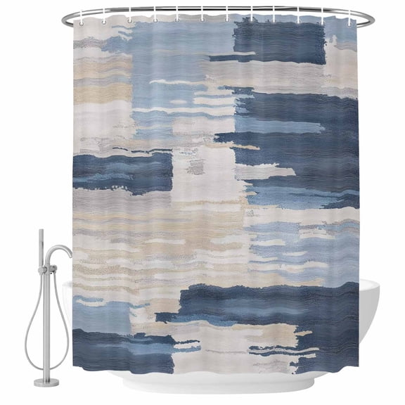 Watercolors off White Blue Fabric Shower Curtain Abstract Art Washable Shower Curtains for Bathroom, Waterproof Bath Curtain with Hooks Home Decor 36x72in