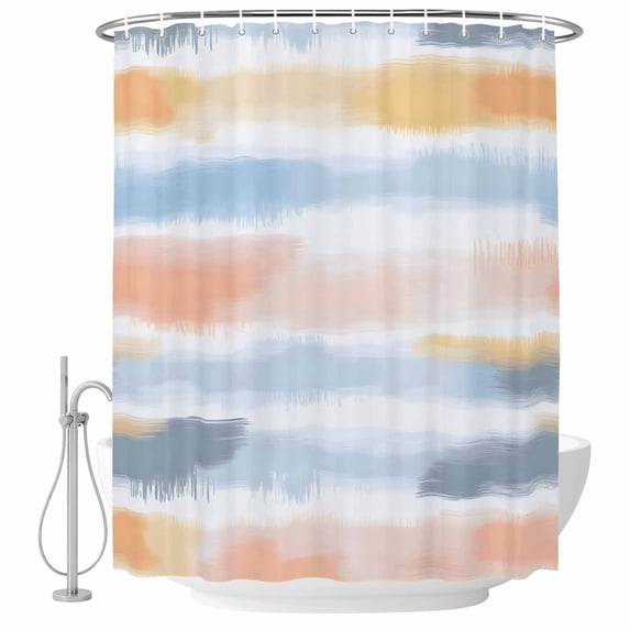 Watercolors Yellow Blue Stripes Fabric Shower Curtain Abstract Art Washable Shower Curtains for Bathroom, Waterproof Bath Curtain with Hooks Home Decor 72x72in