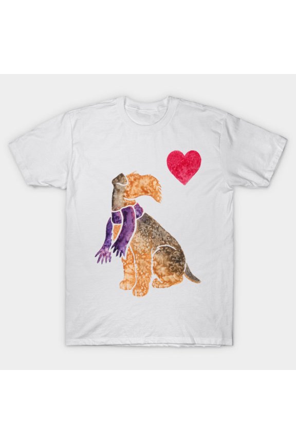 Watercolour Airedale Terrier Colorful Splash Paint Portrait Unisex T-Shirt, for men & women, up to size 5XL