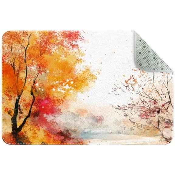 Watercolour Autumn Painting Small Area Rug, Non-Slip Door Mat Indoor Floor Mat, Washable Kitchen Rug Entrance DMat for Bedroom Living Room