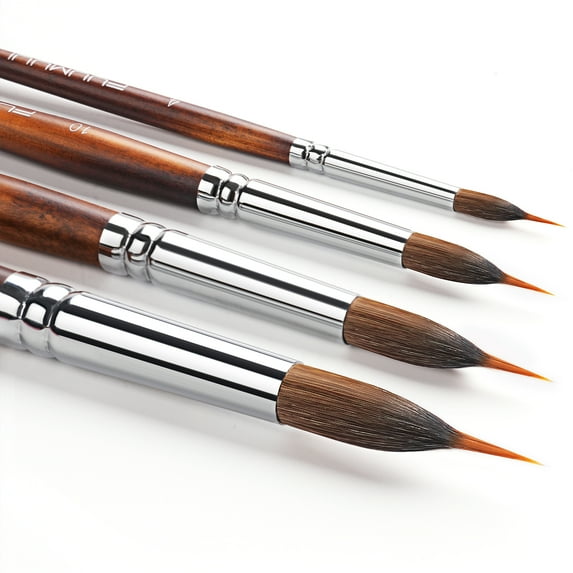 Watercolour Brushes Professional, Fuumuui 4Pcs Extended Needle Point Synthetic Extra Long Pinhead Brushes with Kolinsky Sable Body for Fine Detailing - Watercolour Acrylic Gouache Inks Painting