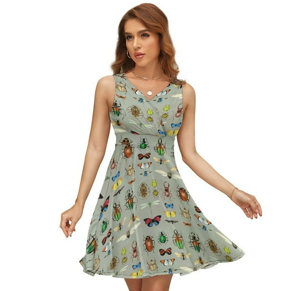 Watercolour Bugs Pattern Dress Summer Street Style Dresses Female Sleeveless Printed Sundress