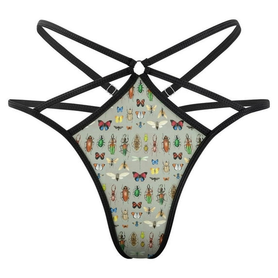 Watercolour Bugs Pattern Open Type Women's Panties Crotch Opening G-strings Thongs Lingeries Underwear