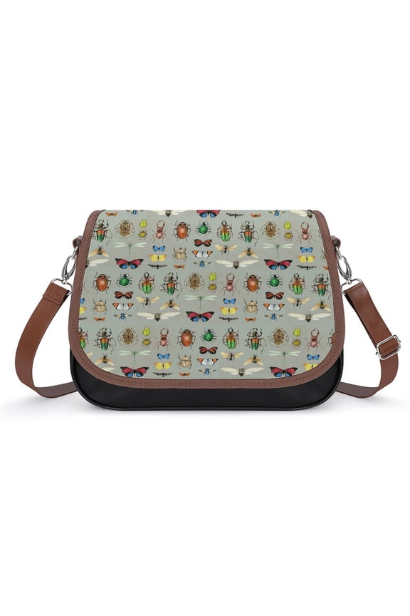 Watercolour Bugs Pattern Vintage Crossbody Bag for Women Medium Leather Hobo Bags Shoulder Bag Classic City Leather Satchels