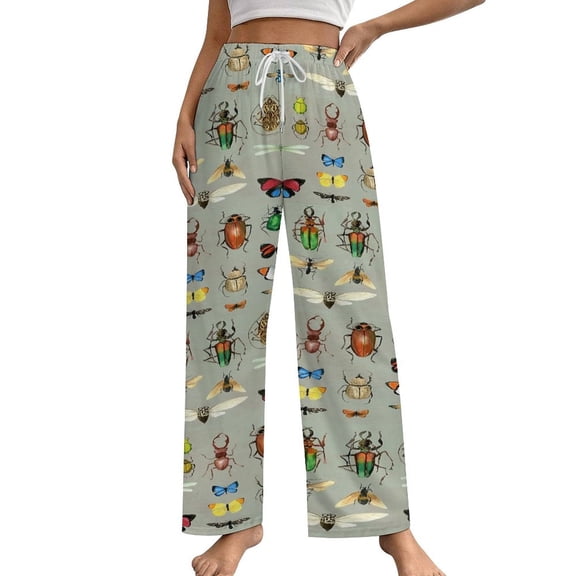 Watercolour Bugs Pattern Women's Pajamas Pajama Pants Women's Sleepwear Lounge Sleep Bottoms Stretch with Pockets