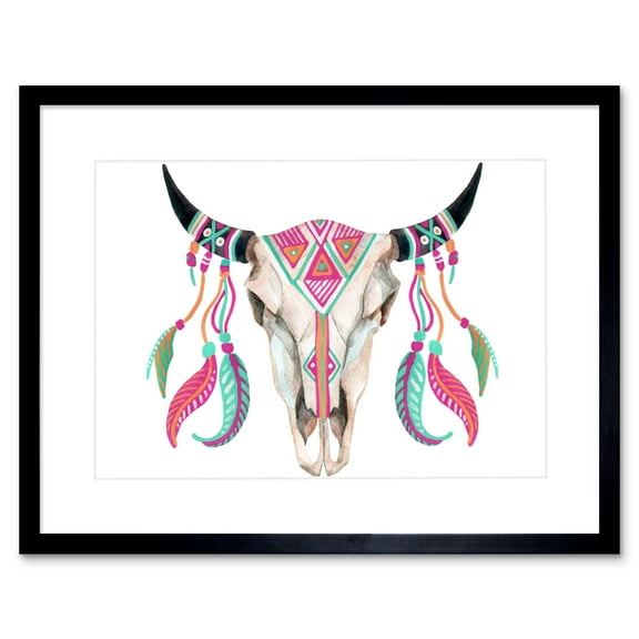 Watercolour Cow Skull Art Print Framed Poster Wall Decor 9x7 inch