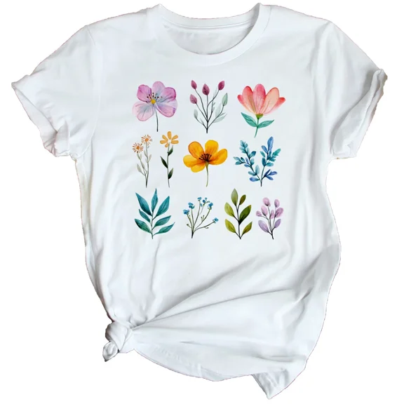 Watercolour Floral Design Womens T-Shirt Flower Garden Tee