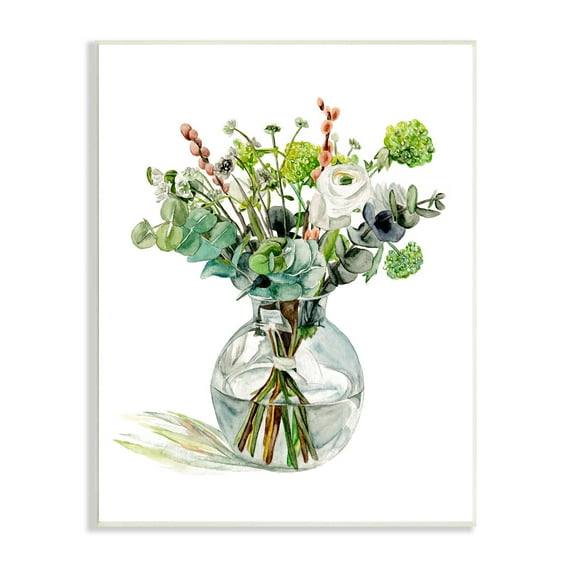 Watercolour Foliage Bouquet Soft White Floral Glass Jar 13 in x 19 in Framed Painting Art Print, by Stupell Home Décor