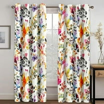 Watercolour Leaves Blackout Curtains Boho Floral Plant Design Thermal Insulated Drapes Abstract Multicolor Leaf Bohemian Pattern Window Treatment For Bedroom Living Room 26"W x 54"L (Pack of 2)