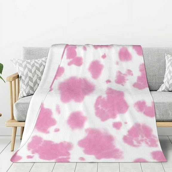 Watercolour Pink Cow Tie Dye Fleece Blanket For Bed & Couch Large Super Soft Throw Blanket For Travel Home Lightweight Warm Fleece Blanket 30" x 40"