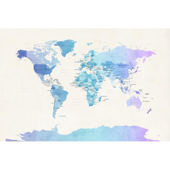 Art.com Watercolour Political Map of the World Art Print by Michael Tompsett, 18" x 12"