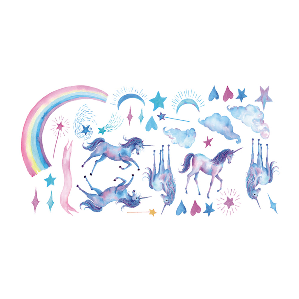 Watercolour Rainbow Unicorn Wall Stickers Removable Wall Decals DIY