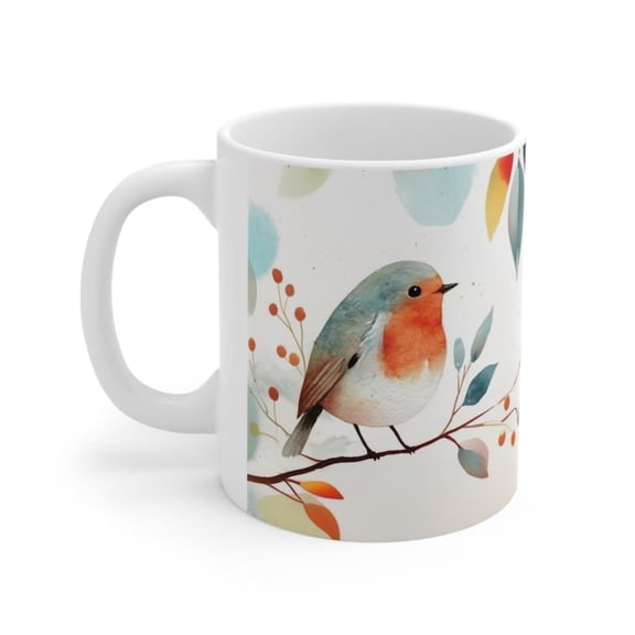 Watercolour Robin Mug oz oz Autumn Winter Bird Ceramic Cup Nature Lover Gift Cosy Wild Coffee Tea Mug British Garden Bird.