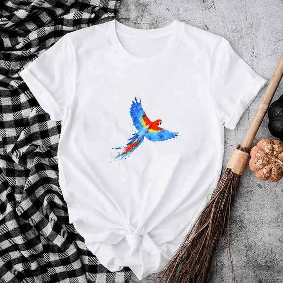 Watercolour Scarlet Macaw Colorful Parrot Bird Theme Artistic Graphic Unisex T-shirt V80558 up to size 5XL