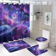 thumbnail image 1 of Watercolour Space Landscape 4 Pcs Waterproof Shower Curtain Set,Modern Galaxy Planet Nebula Star Print with Waterproof Toilet Cover Shower Mat Rugs, 1 of 8