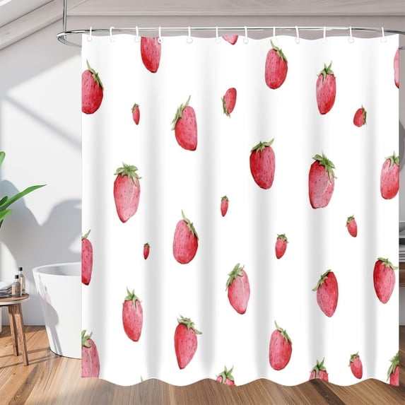 Watercolour Strawberry Shower Curtain Fabric Shower Curtain Set with 12 Hooks Waterproof 72 * 72 Inches for Bathroom Beach Caravan Hotel