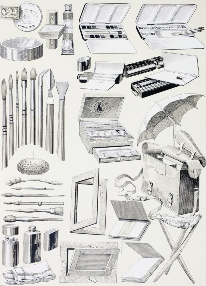 Watercolour Tools And Supplies From Enciclopedia Ilustrada Segu Canvas Art - Ken Welsh Design Pics (26 x 36)