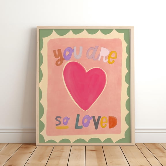 Watercolour You Are So Loved nursery wall art, hand drawn cute pink kids decor, playroom print, cottagecore, gift for new room, colourful (Unframed)