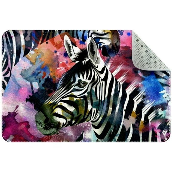 Watercolour Zebra Wild Animal Small Area Rug, Non-Slip Door Mat Indoor Floor Mat, Washable Kitchen Rug Entrance DMat for Bedroom Living Room