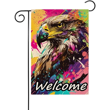 Watercolour colorful Eagle Garden Flag Animal Lovers Small Seasonal Outdoor Decor for Spring Farmhouse Holiday 12 x 18 Inch Double Sided(2925)