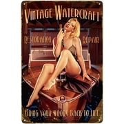 Watercraft Pin Up Girl Vintage Metal Sign, Retro Tin Sign Sexy Girl Poster for Man Cave Bar Garage Pubs Hotel Wall Art Decor 8 x 12 Inch