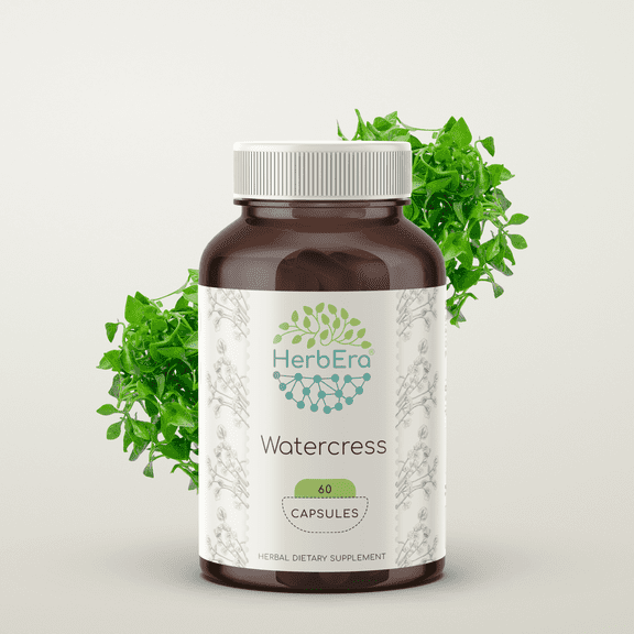 HerbEra Watercress Capsules, Herbal Dietary Supplement for Antioxidant Support, Watercress (Nasturtium Officinale) Dried Herb Capsules, Natural, 60 Capsules