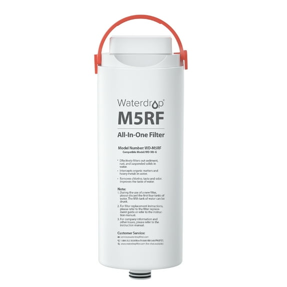 Waterdrop 1 Year Replacement Filter for WD-M5-G Countertop RO Water Filtration System, 5 Stages All-In-One RO Water Filter, Reduces Lead, Fluoride, Chlorine, Heavy Metalsand and More, WD-M5RF