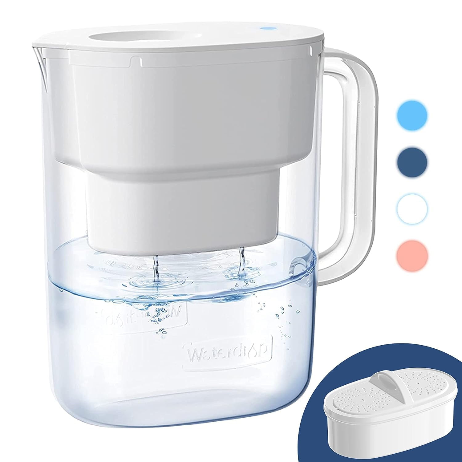 Waterdrop 10-Cup Water Filter Pitcher with 1 Filter, Long-Lasting (200 gallons), 5X Times Lifetime Filtration Jug, Reduces Fluoride, Chlorine and More, BPA Free, White, Model: WD-PT-07W - Walmart.com