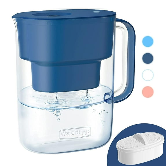 Waterdrop 10-Cup Water Filter Pitcher with 1 Filter, Long-Lasting (200 gallons), 5X Times Lifetime Filtration Jug, Reduces Lead, Fluoride, Chlorine and More, BPA Free, Classic Blue, Model: WD-PT-07C