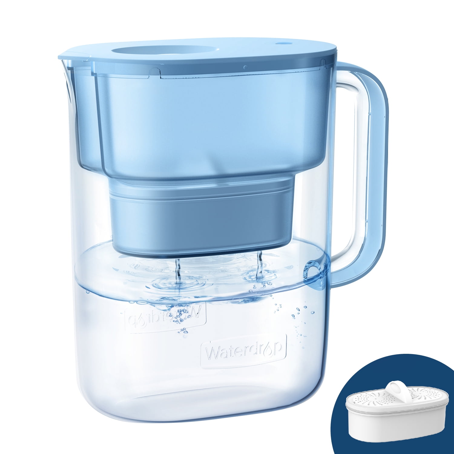 Waterdrop 10-Cup Water Filter Pitcher with 1 Filter, Long-lasting (200 gallons), 5X Times Lifetime Filtration Jug, Reduces Fluoride, Chlorine and More, BPA Free, Blue, Model: WD-PT-07B,