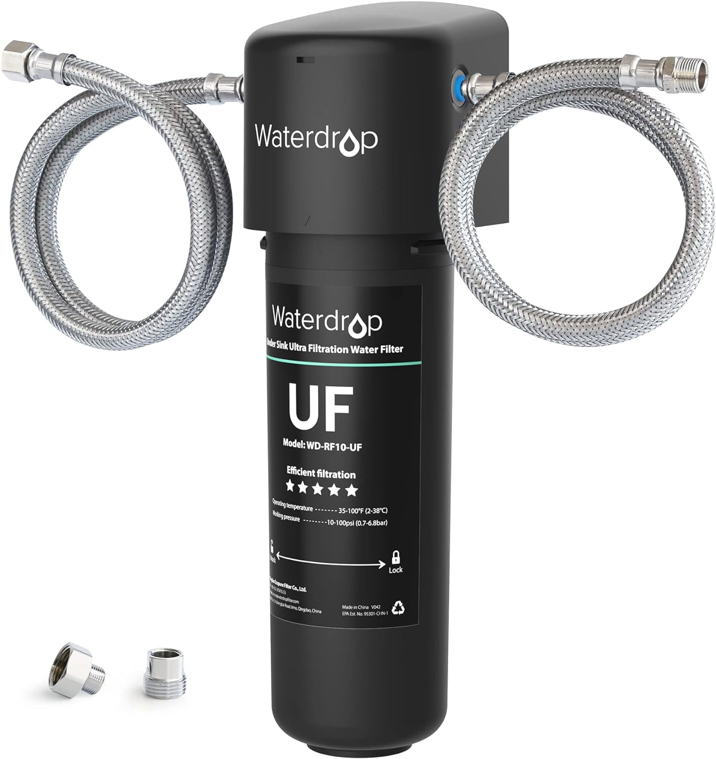 Waterdrop 10UA-UF 0.01 m Ultra Filtration Under Sink Water Filter for Batria Reduction, Reduces Lead, Chlorine, Bad Taste & Odor, 8K Gallons, Direct Connect to Kitchen Faucet