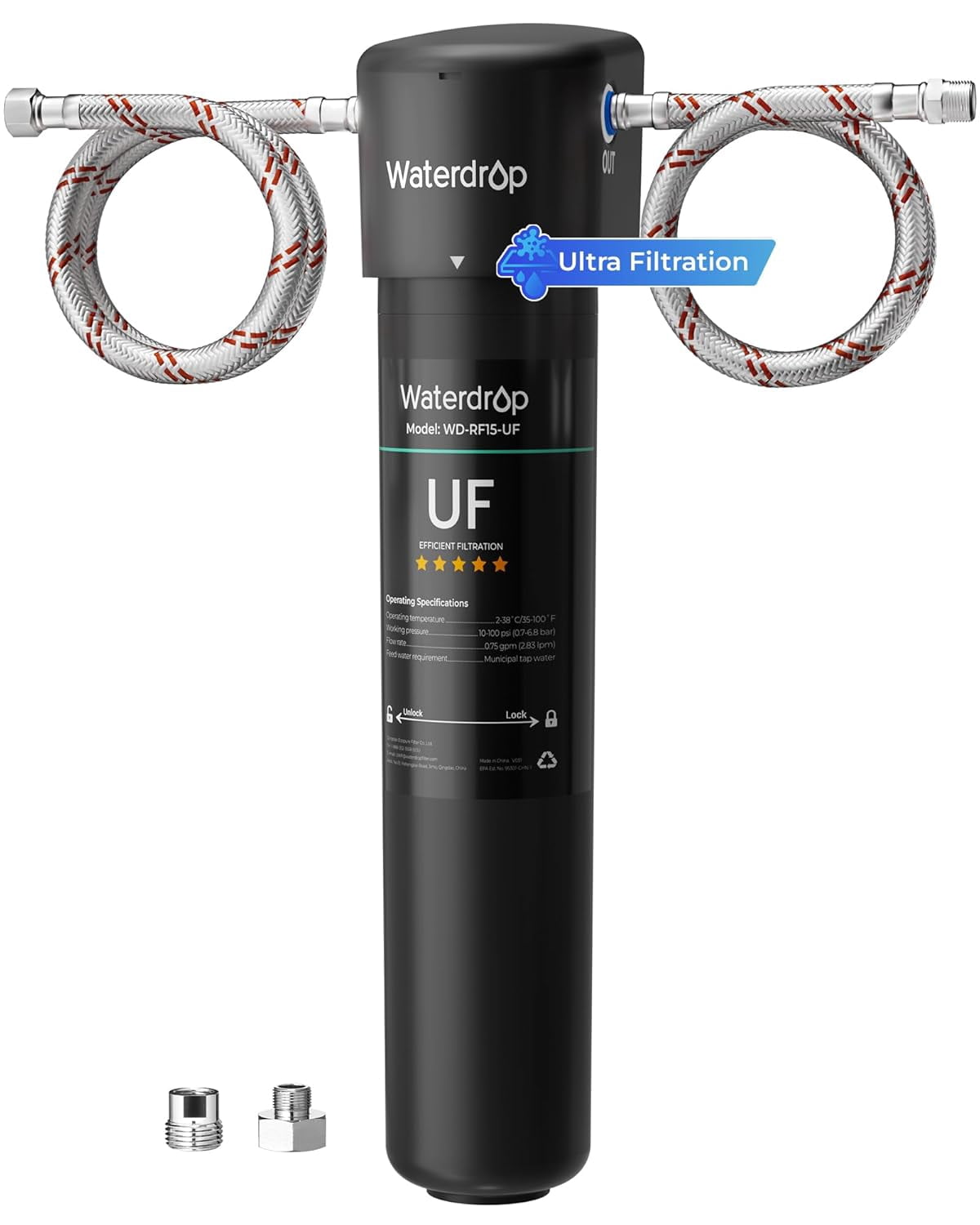 Waterdrop 15UA-UF 0.01 μm Ultra Filtration Under Sink Water Filter System, 2 Years, Reduces Lead, Chlorine, Bad Taste & Odor