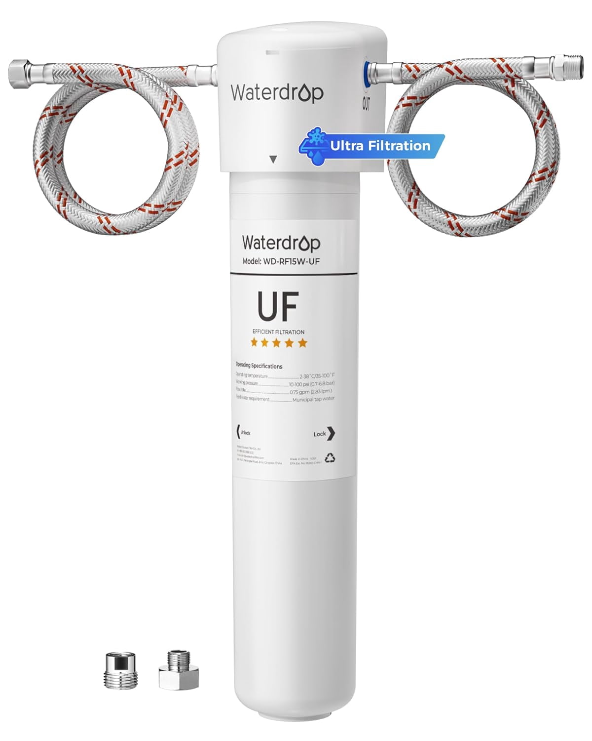 Waterdrop 15UAW-UF 0.01 μm Ultra Filtration Under Sink Water Filter System, 2 Years, Reduces Lead, Chlorine, Bad Taste & Odor