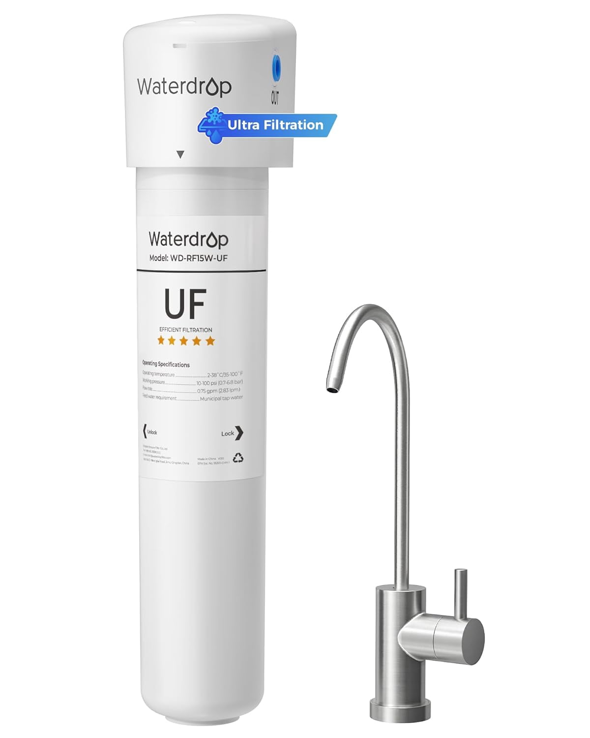 Waterdrop 15UBW-UF 0.01 μm Ultra Filtration Under Sink Water Filter System, Reduces Lead, Chlorine, Bad Taste & Odor, 2 Years