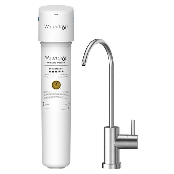 Waterdrop 15UBW-UF 0.01 m Ultra Filtration Under Sink Water Filter System for Batria Reduction, NSF/ANSI 42 Certified, with Dedicated Faucet, 16K High Capacity, Idea for Renting, USA Tech, White