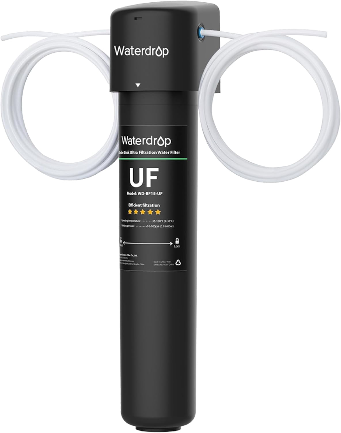 Waterdrop 15UC-UF Water Filter System, 0.01 μm Ultra Filtration for Baçtёria Reduction, NSF/ANSI 42 Certified, 1/4 inch Direct Connect to Refrigerators and Ice Makers, 16K Gallons Capacity, USA Tech