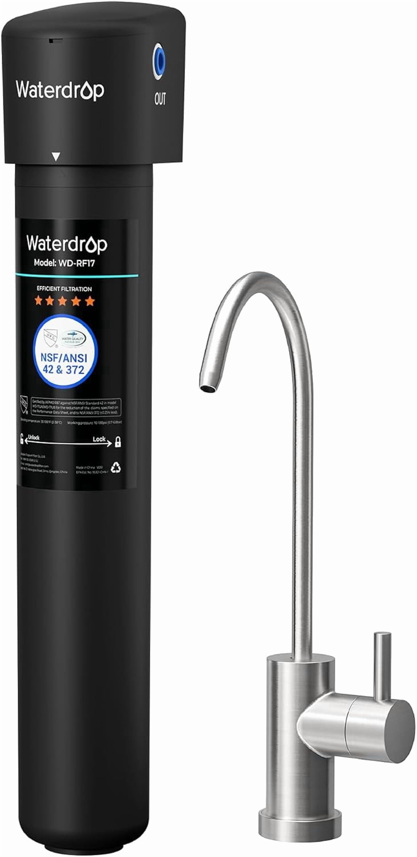 Waterdrop 17UB 3 Years Under Sink Water Filter, Under Sink Water Filtration System, NSF/ANSI 42 Certified, Reduces PFAS, PFOA/PFOS, Lead